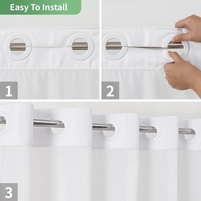 Extra Long No Hook Shower Curtain with Snap-in Fabric Liner Set,Slub Textured Fabric Shower Curtains for Bathroom,Hotel Style Modern Shower Curtain,Water Repellent & Washable,71x98(96),White