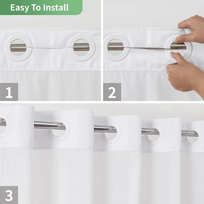 Extra Long No Hook Shower Curtain with Snap-in Fabric Liner Set,Slub Textured Fabric Shower Curtains for Bathroom,Hotel Style Modern Shower Curtain,Water Repellent & Washable,71x86(84),White