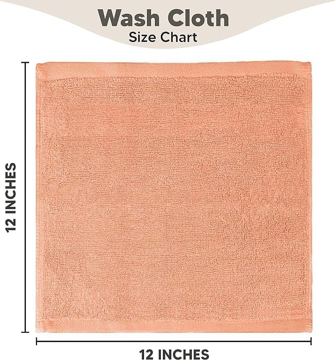 Towel and Linen Mart 100% Cotton - 12 Pack Wash Cloth Set - Flannel Face Cloths, Highly Absorbent and Soft Feel Fingertip Towels (Coral, Pack of 12)