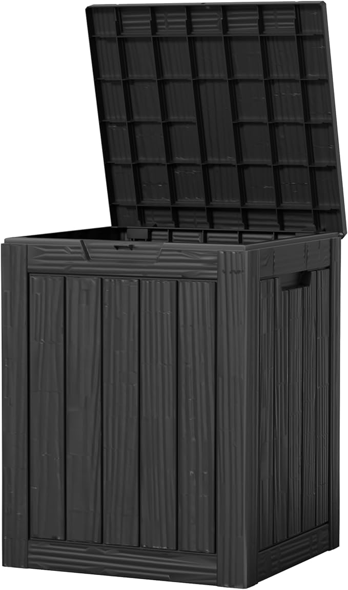 28 Gallon Double-Wall Resin Deck Box - Lockable Waterproof Outdoor Storage Box, 151lbs Capacity & Doubles as Seating for Patio Furniture - Garden Tools, Pool Accessories (Black)