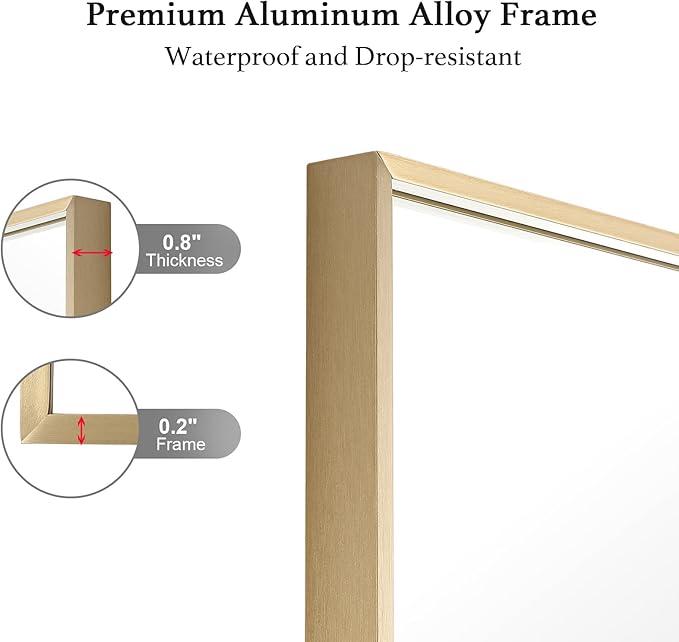 26x36 Inch Gold Bathroom Mirror - Copper-Free Mirror, Aluminum Alloy Frame Vanity Rectangle Wall Mounted Modern Mirror for Bedroom/Living Room/Porch Horizontal or Vertical