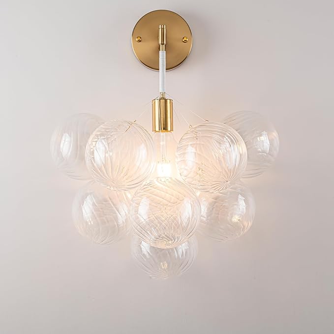 Bubble Wall Sconce, Hand Blown Wall Lights 15“ Dia Balls Shade Glass Lighting Wall Sconces, Clear Glass Wall Mounted Light Fixture for Living Room, Dining Room, Corridor, Bedroom