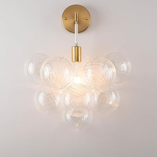 Bubble Wall Sconce, Hand Blown Wall Lights 15“ Dia Balls Shade Glass Lighting Wall Sconces, Clear Glass Wall Mounted Light Fixture for Living Room, Dining Room, Corridor, Bedroom
