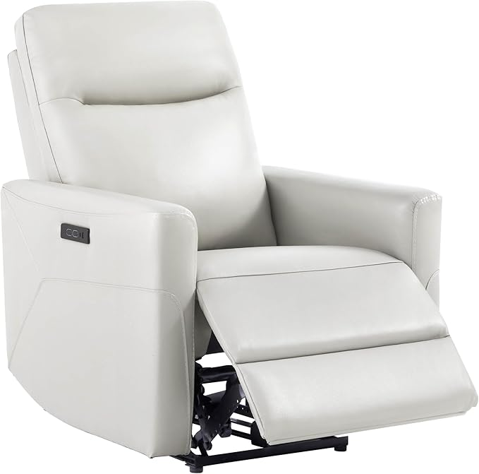CHITA Genuine Leather Power Recliner Chair for Adults, Electric Wall Hugger Recliner for Small Spaces, Modern Living Room and RV Recliner Chair with Power Headrest & Charging Ports, Light Grey