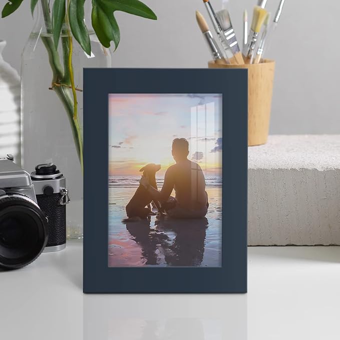 Renditions Gallery 5x7 inch Picture Frame High-end Modern Style, Made of Solid Wood and High Definition Glass Ready for Wall and Tabletop Photo Display, Navy Frame