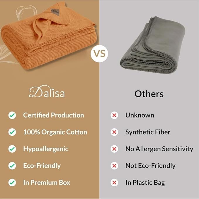 Dalisa 100% Organic Turkish Cotton Throw Blanket - GOTS Certified, Cozy - Perfect for Couch, Bed, and Home Decor - Boho Vintage Knit Alina (Saffron Gold, 60x80)