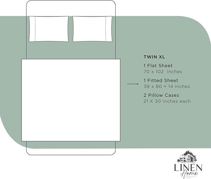 Linen Home 100% Cotton Percale Sheets Twin XL Size, Frosty Green, Deep Pocket, 3 Pieces Set - 1 Flat, 1 Deep Pocket Fitted Sheet and 1 Pillowcase, Crisp Cool and Strong Bed Linen