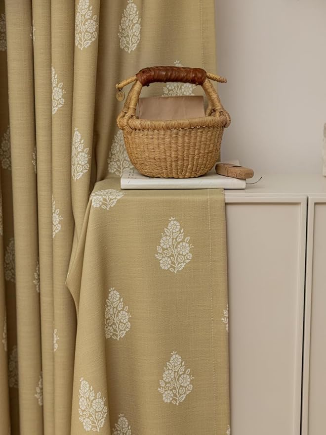 Linen Blend Pinch Pleated Curtains for Living Room, Bedroom, Dining Room - Light Filtering Curtains 2 Panels Set - Luxury and Modern Floral Printed Design - Brown Rose, 30" W x 84" L