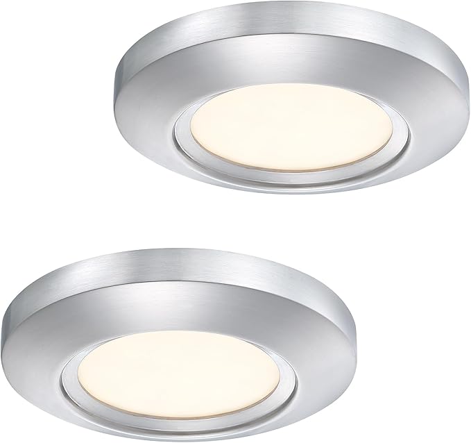 5.5 Inch Dimmable LED Disk Light, 14W 870 LM Low Profile Recessed Surface Mount Light Fixture, Round Metal Ceiling Light, Heavy Duty, 3000K Warm White, Brushed Nickel, 2 Pack