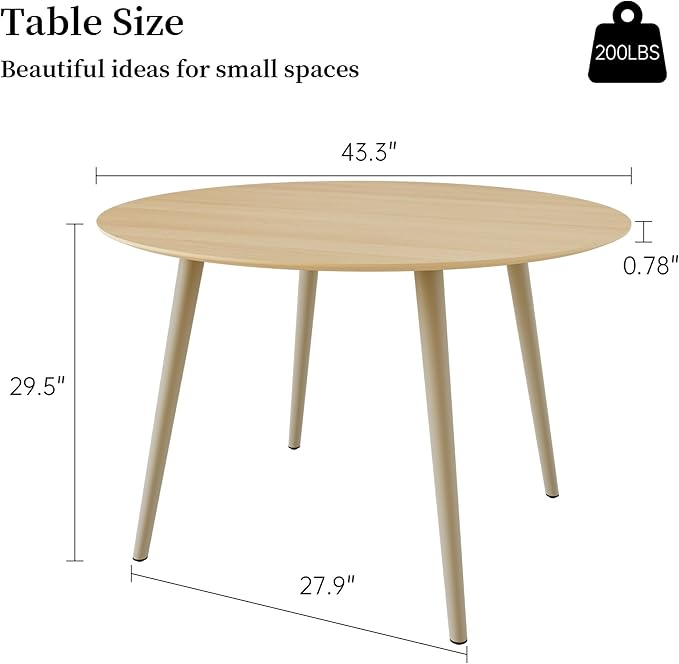 43.3 Inch Cream Round Dining Table for 4, Space-Saving Dinette Perfect for Kitchen Dining Living Room(Cream Table)