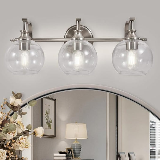 ANDY STAR 3 Light Bathroom Vanity Lights, Modern Wall Sconces Lighting, Silver Bathroom Lights with Clear Glass Shades, Bath Wall Lights Wall Lamp for Mirror, Living Room, Kitchen, Hallway