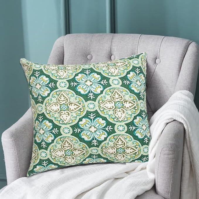FUNHOME Outdoor Pillow Covers ONLY, No Insert! Pack of 2 Square Throw Pillow Covers, Decorative Water-Repellent Modern Cushion Cases for Sofa Patio Couch Decoration 18 x 18 Inch-Green Medal