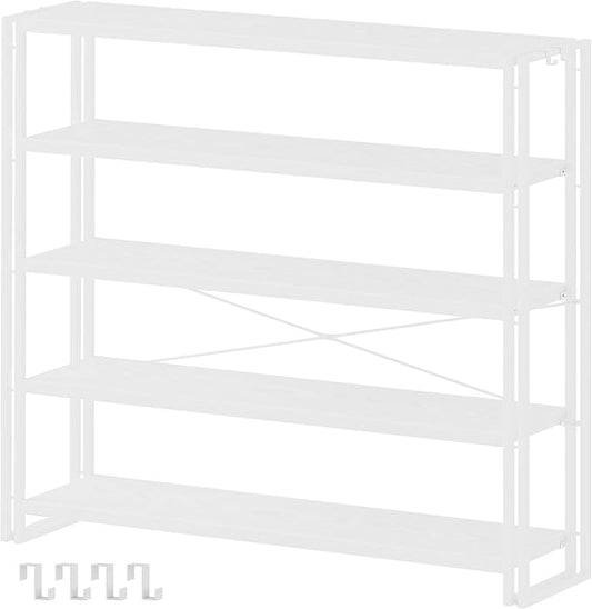 HCHQHS Bookshelf, 5-Tier Industrial Bookcase, White Open Book Shelf, Freestanding Tall Bookshelves with Metal Frame