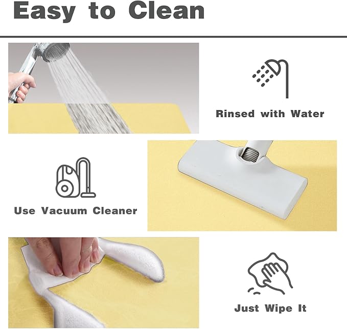 Bathroom Mat Quick Dry, Bathroom Rugs Non Slip Washable Thin Absorbent Bath Mat Fits Under Door Bathroom Floor Mat Perfect for Bath, Shower, or Sink 24"x48" Light Yellow