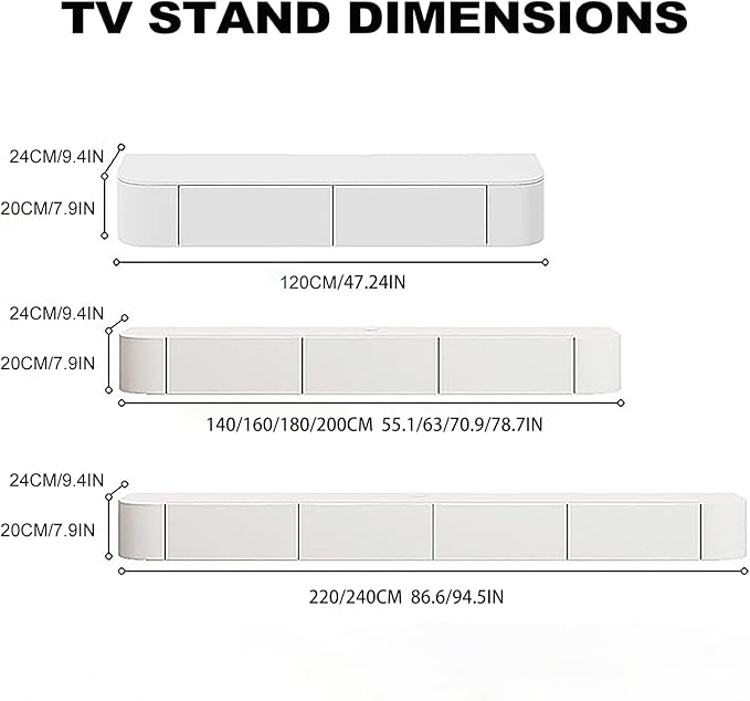 Floating TV Stand,94.5 Inch Wall Mounted TV Shelf,Modern Entertainment Center Media Console with Storage for Bedroom,Living Room (Gary)