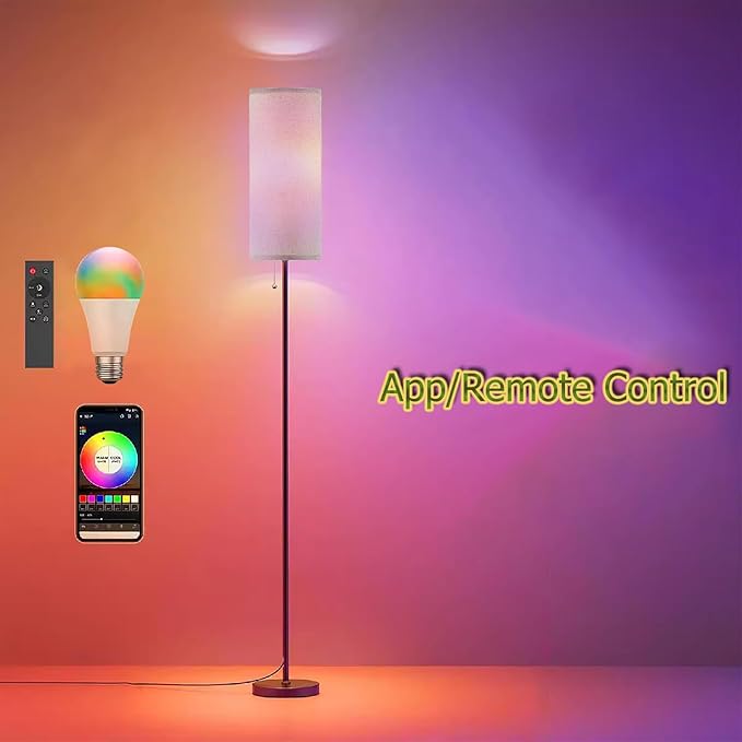 Floor Lamp for Living Room, Modern Standing Lamps with Lampshade, Minimalist Tall Lamp with Chain Switch for Living Room, LED Bulb Included (Beige Shade-RGB Bulb)