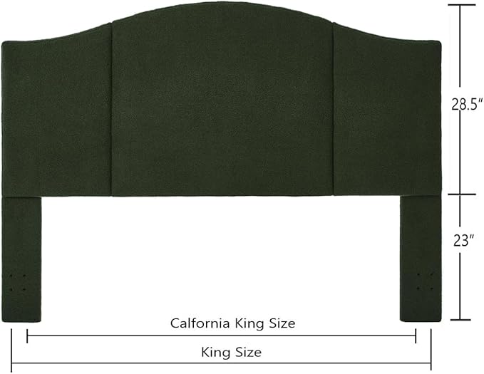 24KF Middle Century Upholstered Foldable King Headboard - Modern Boucle Teddy Fabric - Dark Green