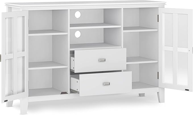 SIMPLIHOME Artisan SOLID WOOD 53 Inch Wide Contemporary TV Media Stand in White for TVs up to 60 Inches, For the Living Room and Entertainment Center