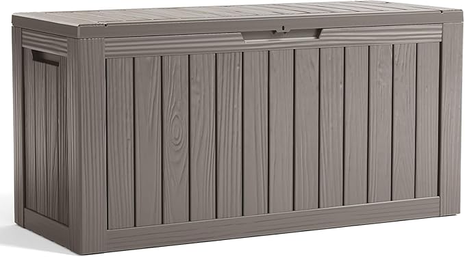 80 Gallon Resin Deck Box, Lockable Outdoor Storage Box for Patio Cushions Storage Furniture,Garden Tools, Pool Supplies, Weatherproof and UV Resistant- Grey (80 Gallon)