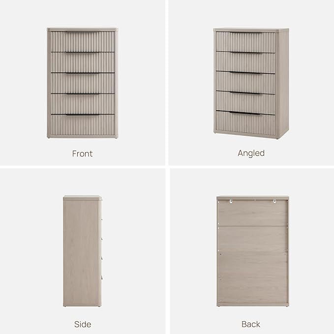 SICOTAS Dresser for Bedroom - Tall Dressers & Chests of Drawers with 5 Drawers Large Modern Dresser for Closet Fluted Wide TV Stand Clothes Closet Storage for Bedroom Hallway Entryway, White Alder