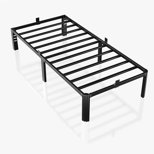 Metal Bed Frame,Twin Bed Frames with Fixed Stand,Bedframe with Storage Space,Easy Assembly,No Box Spring Needed,Headboard Hole and Round Corner Legs Mattress Retainers 14 Inch,Black,Twin