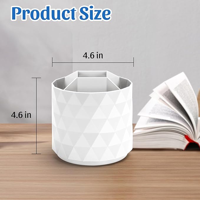 Desk Organizer,Sparkling Diamond-like Pen Holder for Desk 360°Rotating Office Accessories,Pencil Cup with 5 Compartments Storage Box Caddy for Office,School,Home,Art Supply(White)