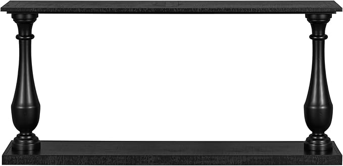 63 Inch Console Table with 2 Vase-Leg, Vintage Wood Grain Sofa Table Behind Couch, Narrow Entryway Accent Table for Living Room, Entrance, Hallway, Foyer, Bedroom, Apartments, Black