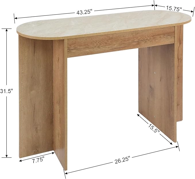 Mid Century 43 Inch Console Table, Narrow Sofa Table Behind Couch, Farmhouse Wooden Console Table for Living Room, Entryway, Natural Finish