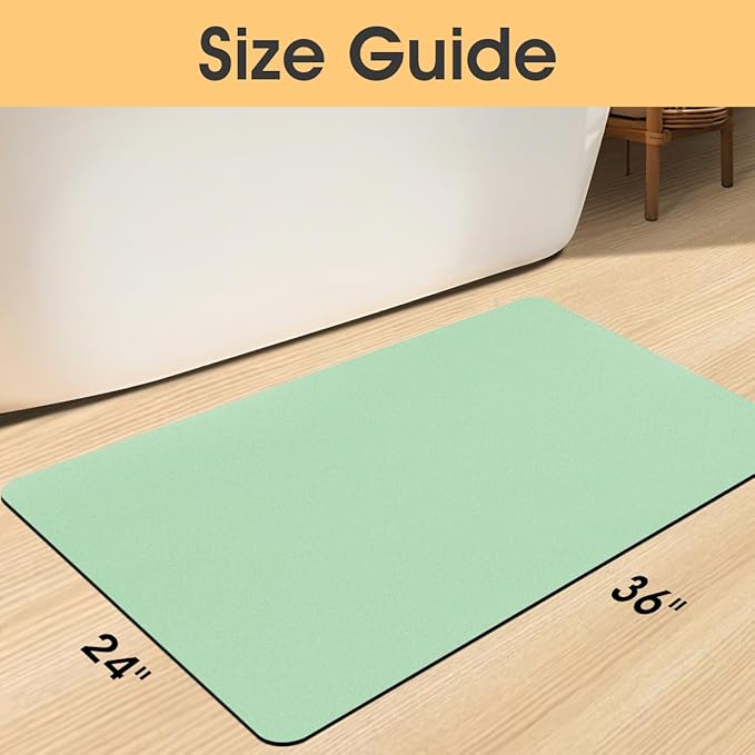 Ultra Thin Non-Slip Bath Mat Fit Under Door, Upgrade Backing Non Slip Bath Mat, Quick Dry Ultra Absorbent Bathroom Rugs, Machine Washable Bath Mats for Bathroom, Bathtub & Kitchen, Sage Green, 36"x24"