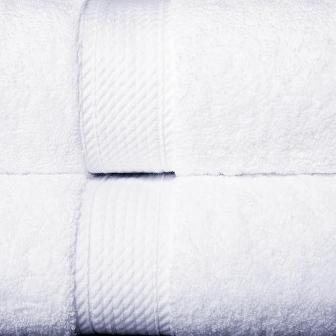 Superior Egyptian Cotton Pile Bath Towel Set of 2, Ultra Soft Luxury Towels, Thick Plush Essentials, Absorbent Heavyweight, Guest Bath, Hotel, Spa, Home Bathroom, Shower Basics, White