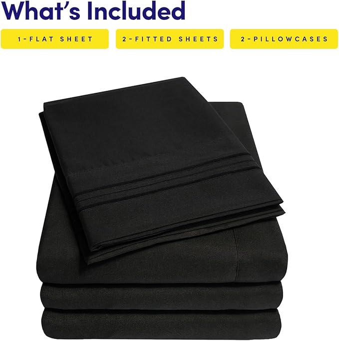 1500 Supreme Collection Extra Soft Split King Sheets Set, Black - Luxury Bed Sheets Set with Deep Pocket Wrinkle Free Bedding, Over 40 Colors, Split King Size, Black