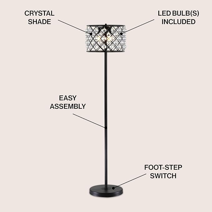 JONATHAN Y JYL9000B Elizabeth 60" Crystal/Metal LED Floor Lamp, Contemporary, Modern, Transitional, Elegant, Office, Living Room, Family Room, Dining Room, Bedroom, Hallway, Foyer, Bronze/Clear
