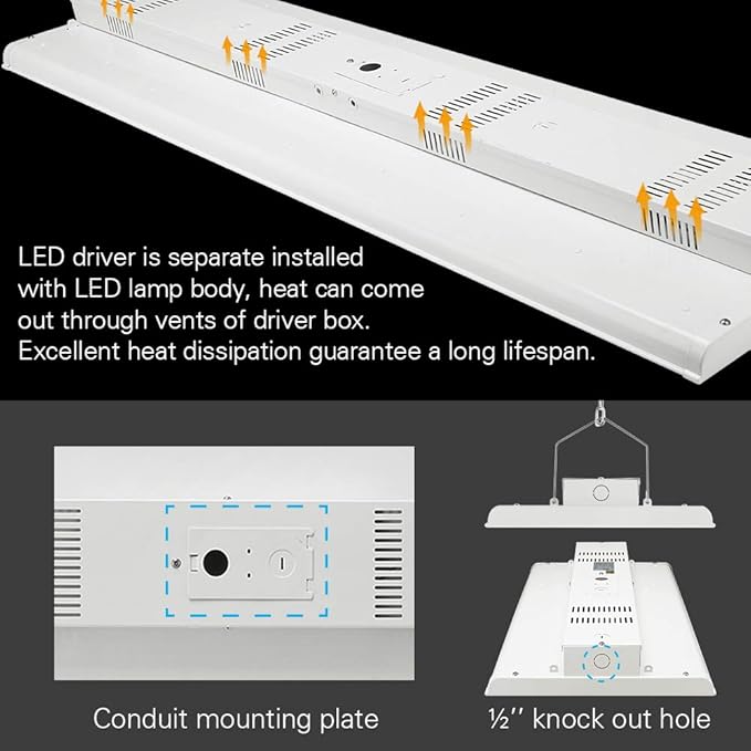 2 Pack Linear LED Bay Ceiling Shop Light - 2 Ft - 105W 5000K 1-10V Dimming 14170 Lumens - Equal to 4 lamp T5 Ceiling Light Fixture - No Maintenance for Life