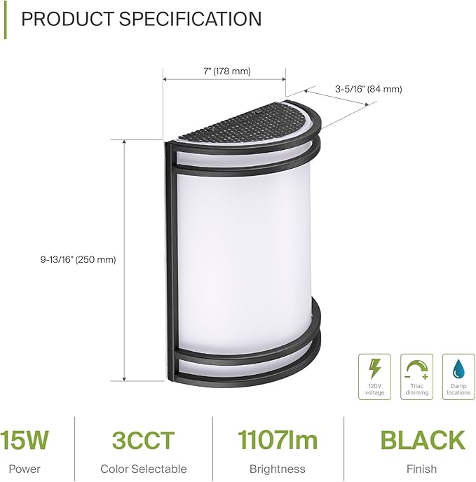 ASD LED Indoor Wall Mount Light Fixture - 10 Inch Modern Interior Matte Black Wall Sconce Lighting - 3000K 4000K 5000K Adjustable - Half Cylinder Hallway Light Fixture - ETL & Energy Star 4 Pack