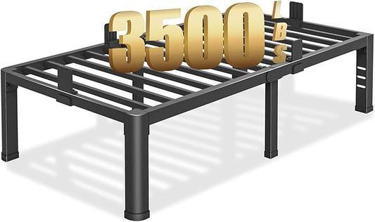 18 inch Twin Bed Frame with Rounded Corner Legs and Headboard Hole Mattress Slide Stopper 3500 LBS Heavy Duty Support Metal Platform,No Box Spring Needed, Noise Free, Easy Assembly