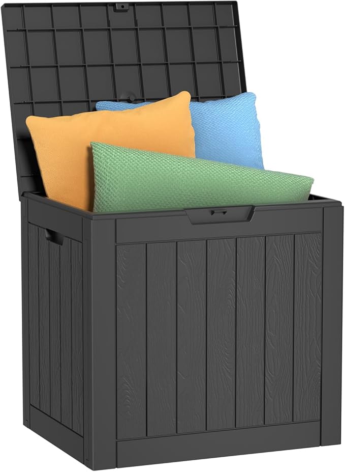 30 Gallon Outdoor Storage Box Waterproof, UV Resistant Outdoor Deck Box, Resin Lockable Deck Boxes for Garden Tools Equipment and Cushions (Striped Black)