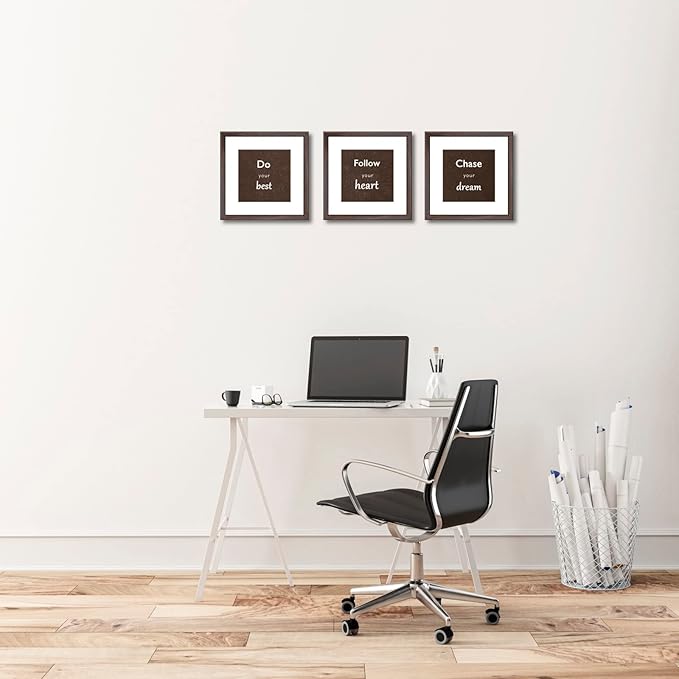 12x12 Walnut Picture Frame Set of 3 for Pictures 8x8 with Mat or 12x12 Without Mat,Wall or Tabletop Gallery Photo Frames with Real Glass