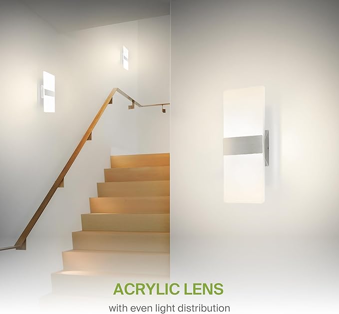 ASD 14 Inch LED Indoor Wall Sconce - Modern Interior 24W 120V 2700K-5000K Adjustable Dimmable Wall Mounted Light Fixtures, Acrylic Glass Wall Lights for Stairway, Hallway - ETL, Brushed Nickel 2 Pack