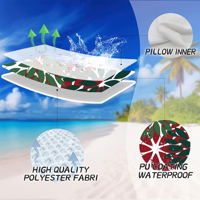 DFXSZ Outdoor Pillow Covers 18x18 Inch Set of 2 Red Green Flower Decorative Waterproof Summer Outdoor Pillow Covers for Patio Funiture Garden Couch 168P18