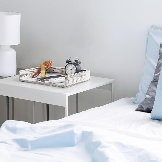 DRASTAR Paper Organizer for Desk, Wood Stackable Paper Tray, Office Desk Organizers & Accessories, Letter Tray Retro White