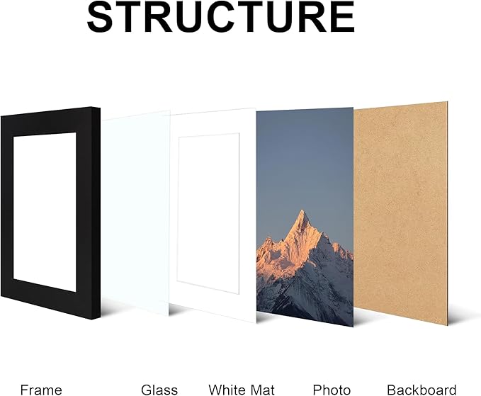 4x6 Picture Frame Set of 4, High Definition Real Glass, Display Pictures 3.5x5 with Mat or 4x6 Without Mat, Gallery Wall Hanging or Tabletop Photo Frames, Black