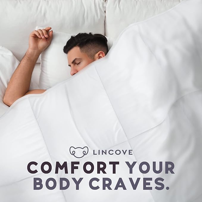 Lincove Canadian Down Comforter – Extremely Soft and Lightweight Duvet Insert – Corner Loops in Each Corner, 600 Thread Count - 100% Cotton Sateen Shell, Full