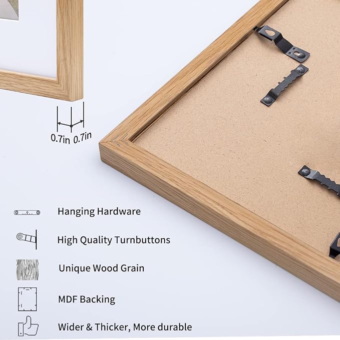 Axeman 16x16 Picture Frame with Mat for 12x12, Solid Oak Wood Square Picture Frame with Tempered Glass, Wooden Square Photo Frame 16''x16'' for Art Photo and Prints, Wall Hook Included, Natural