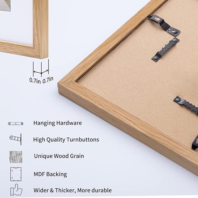 Axeman 16x20 Picture Frame with Mat for 11x14, Solid Oak Wood Poster Frame with Tempered Glass for Home Decor, Wooden 16x20inch Photo Frame for Art Photo and Prints, Wall Hook Included, Natural