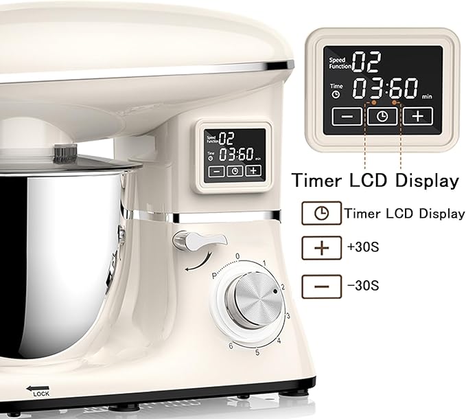 Stand Mixer, 6.5QT Electric Kitchen Mixer, 6+P Speed Adjustable Tilt-Head Food Mixer with Dough Hook, Egg Whisk & Beater (White)