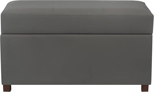 Asense Storage Ottoman Bench –32 Inch Stylish Compact Design with Storage, Extra Seating & Modern Leather Appeal for Living Room, Bedroom, Entryway， Slate Gray