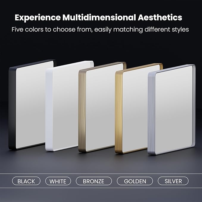 Brushed Nickel Bathroom Mirror 72x32 Inch, Brushed Silver Metal Frame Mirror Wall Mounted, Rounded Rectangle Bathroom Vanity Mirror, Tempered Glass, Anti-Rust, Horizontal/Vertical