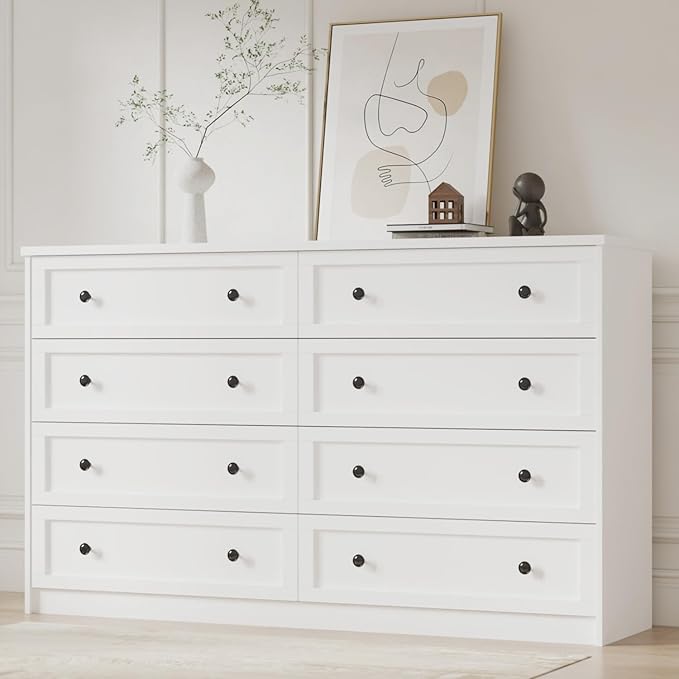 8 Drawer Large Dresser for Bedroom, 55.1" Wide White Dressers & Chests of Drawers with Large Capacity Storage,Dresser for Bedroom