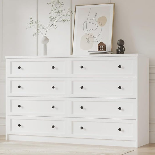 8 Drawer Large Dresser for Bedroom, 55.1" Wide White Dressers & Chests of Drawers with Large Capacity Storage,Dresser for Bedroom