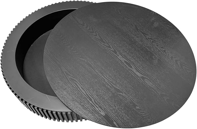 Round Coffee Table for Living Room, Accent Fluted Drum Coffee Table with Storage, Modern Solid Wood Veneered Circle Center Tea Table for Small Space Apartment (39.4''D×14''H-Black)